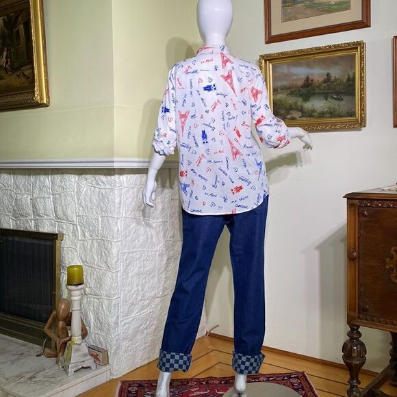 Karl Lagerfeld Paris Amour Red White &Blue Button Down Shirt - Picture 8 of 14